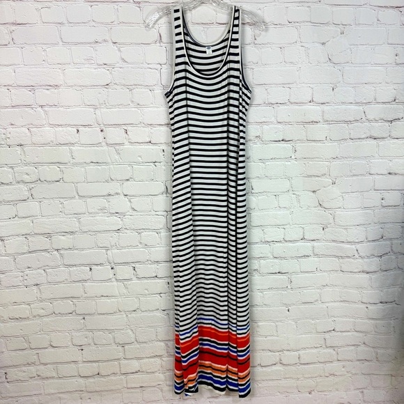 Old Navy Black White Sleeveless Sheath Maxi Dress stretchy size large tropical - Picture 2 of 9